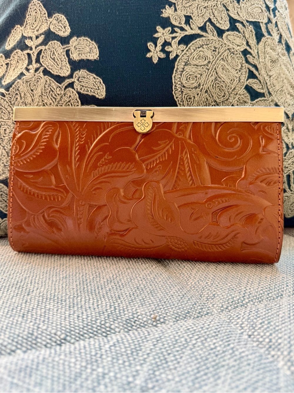 PATRICIA NASH CAUCHY FRAME WALLET TOOLED LEATHER FLORENCE BROWN NWOT RFID